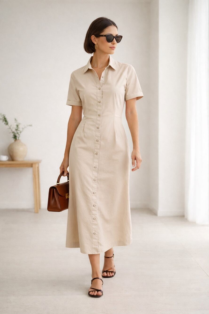 Habitual Cotton Button Down Shirt Dress Pleated XS Minimalist Midi Office Siren
